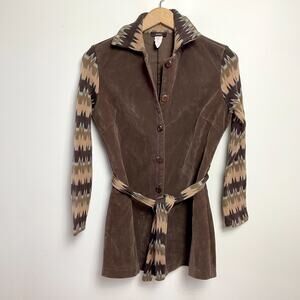 Vintage 90s Belted Top Large Brown Earthy Southwestern Boho Western Desert Core